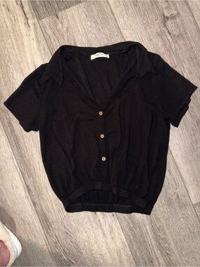Black Short-Sleeve Button Front Blouse - Wild Fable